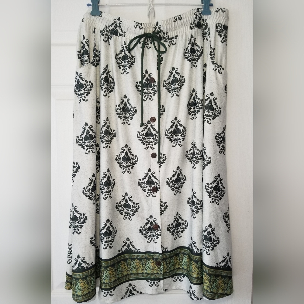 Lularoe XL Marsha Button Up Midi Skirt  Elastic Waist Pockets Draw String Tie